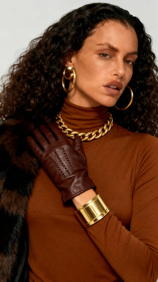 Brown faux leather gloves