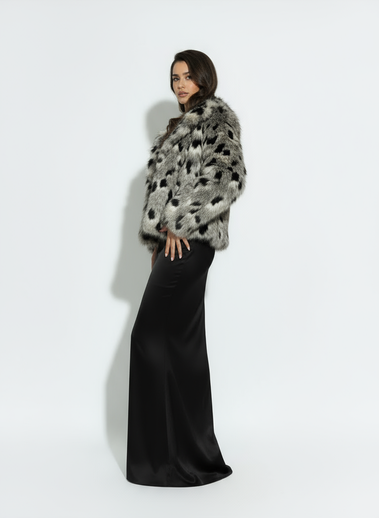 Cropped White Panther coat