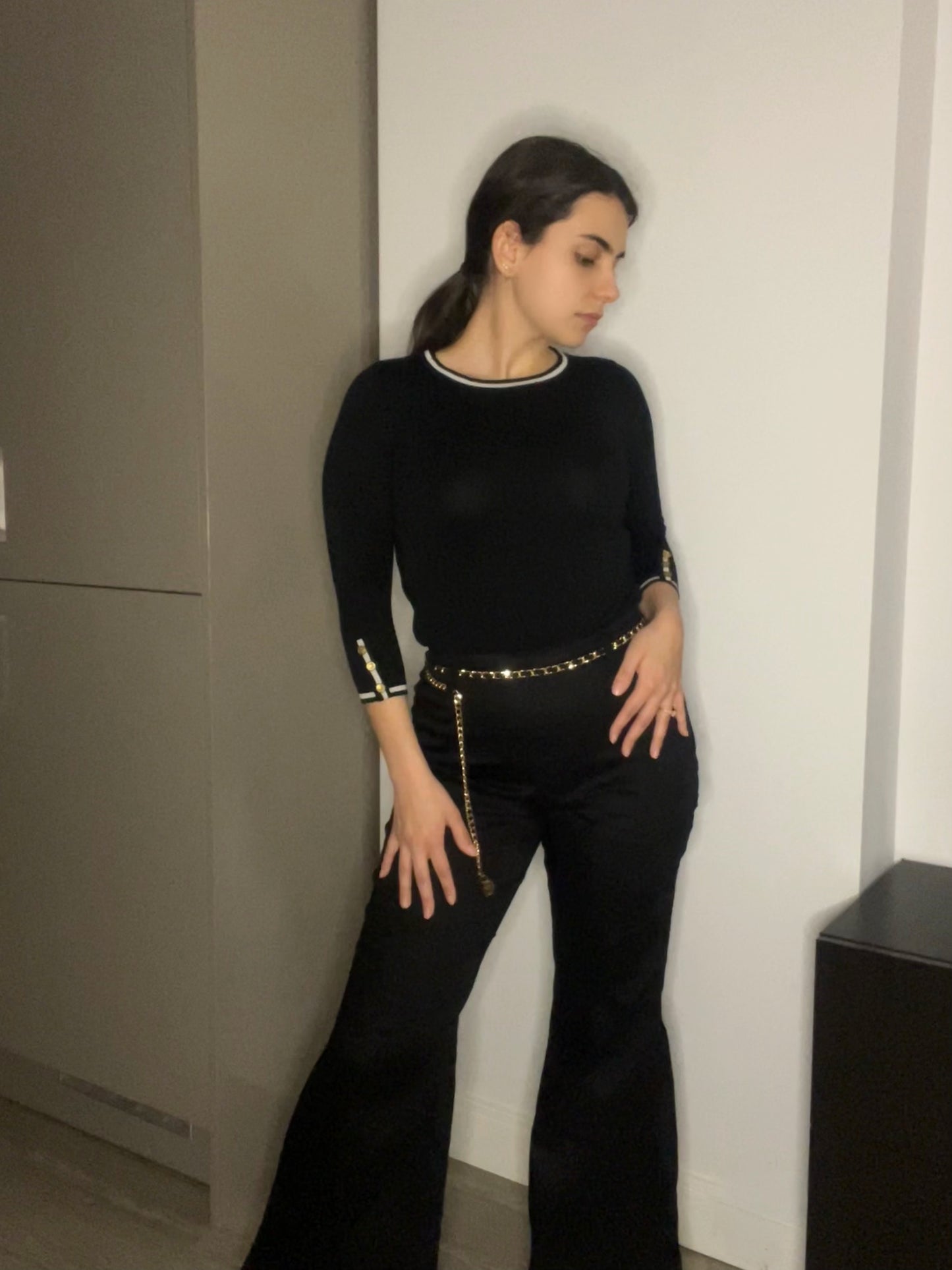 Black Push Up Flared Trousers