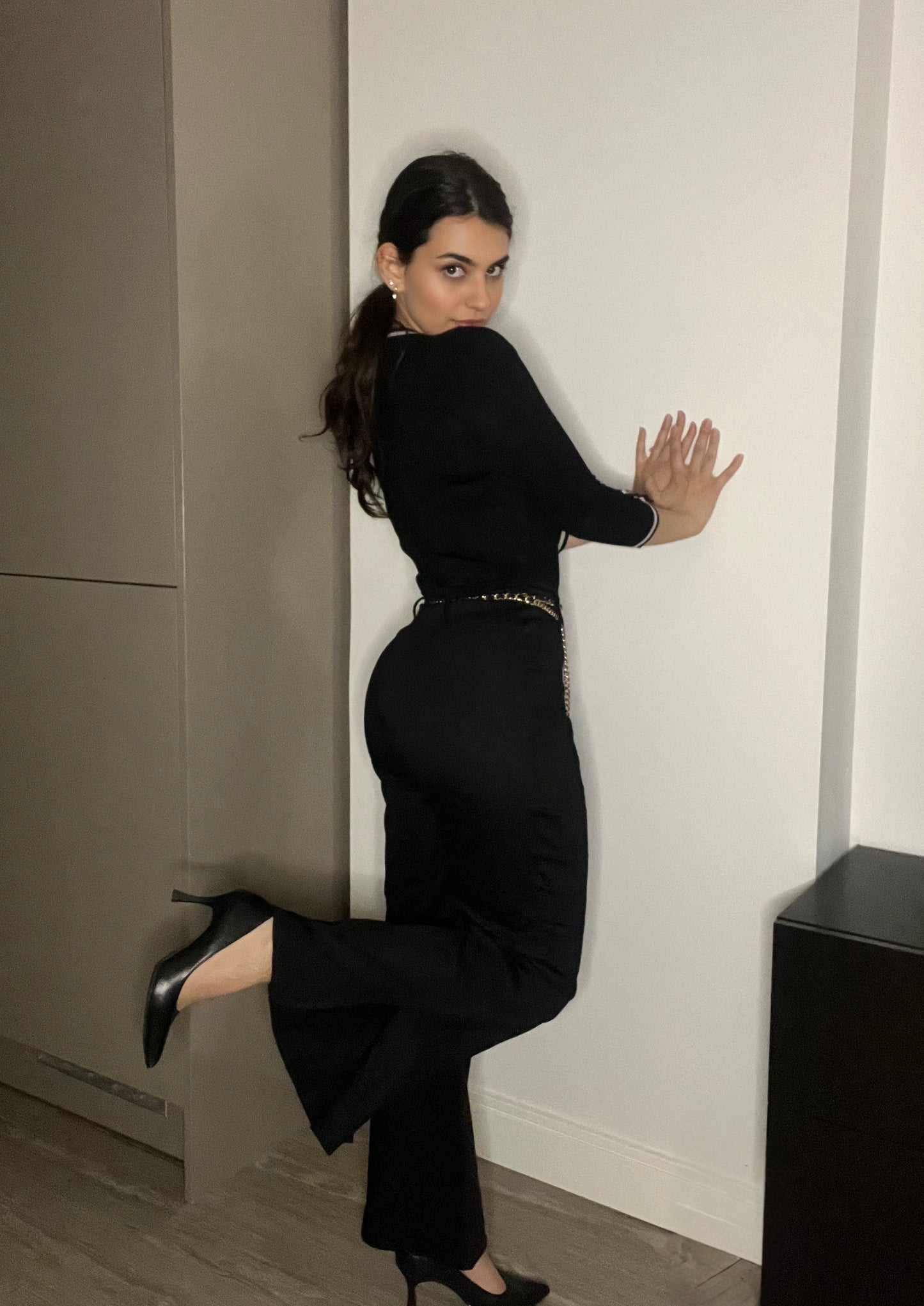 Black Push Up Flared Trousers